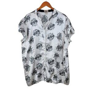 Vintage Y2K Satin Top Plus size 2X button up Floral Crinkle Satin Asian Alt